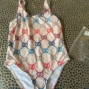 Multicolor Logo Print Swimsuit